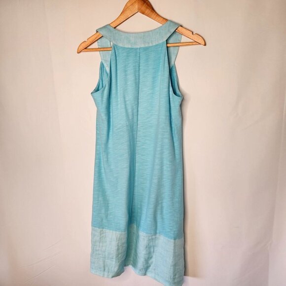 2/$30 Tommy Bahama Arden Flounce Dress Sleeveless Mixed Media Blue Linen - Picture 5 of 14